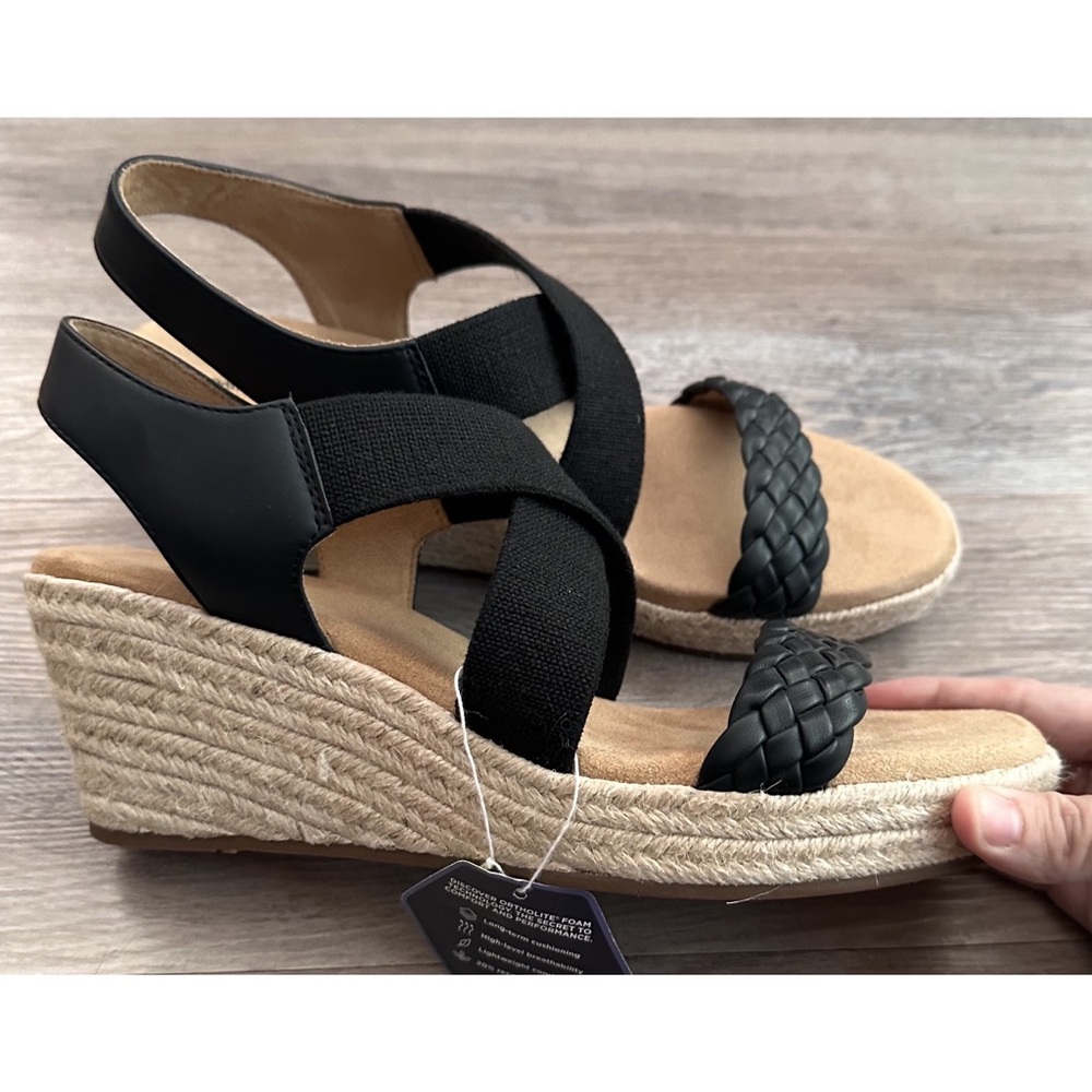 🆕 Women’s Sonoma Ortholite Eco Black Braided Espadrille Wedge Sandals - Picture 5 of 16